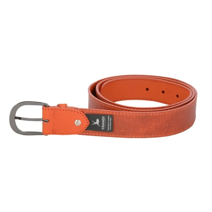 Frandi Ceinturon cuir orange -tannage végétal -boucle arrondi 35873 SP>Femme Ceinture Cuir Femme