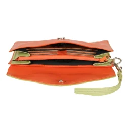 Frandi Pochette cuir orange et vert bicolore -><noscript><img width=
