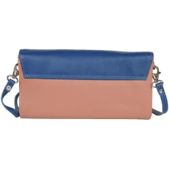Frandi Pochette en cuir bleu dur et beige ->Femme Pochette Cuir