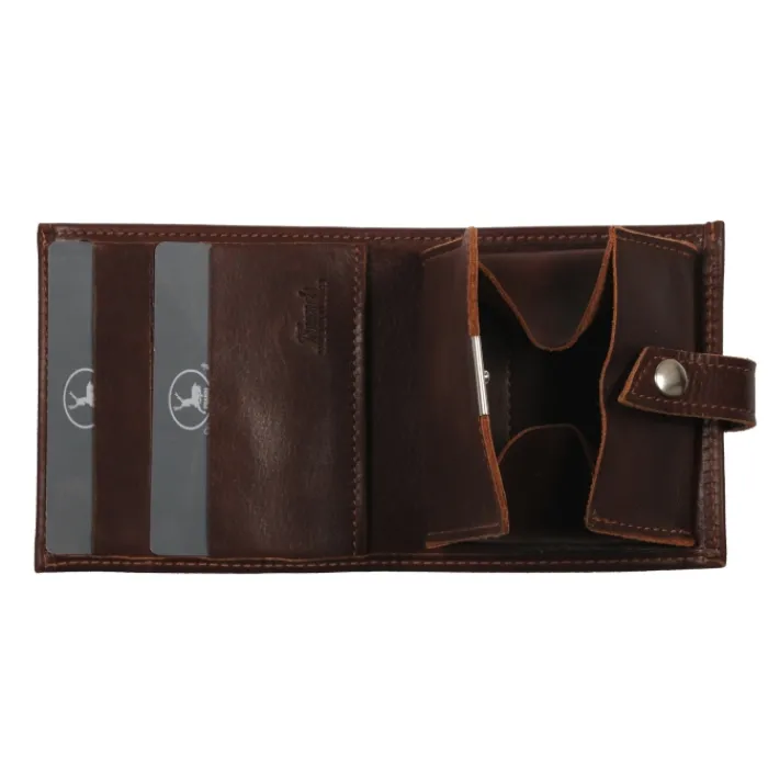 Frandi Porte monnaie marron avec patte ->Homme Porte-Monnaie Cuir
