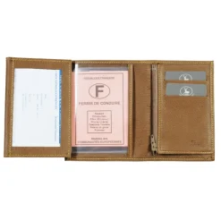 Frandi Portefeuille cuir taupe 4 volets ->Homme Portefeuille Cuir