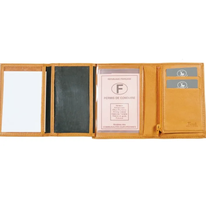 Frandi Portefeuille cuir taupe 4 volets ->Homme Portefeuille Cuir