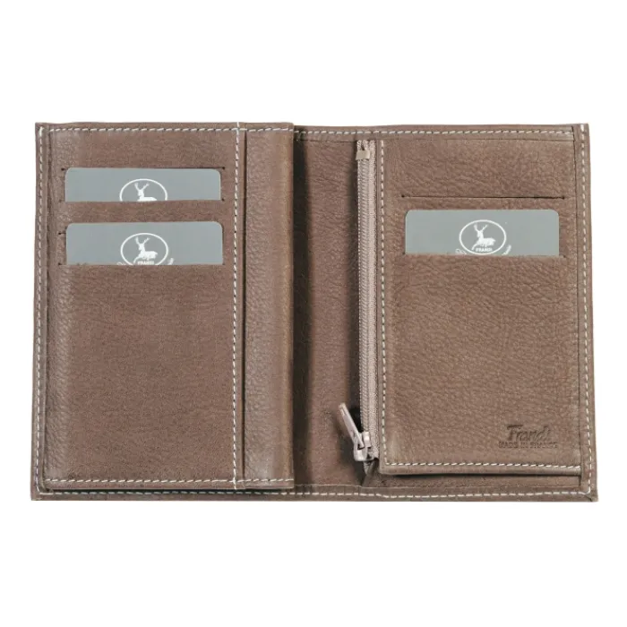 Frandi Portefeuille cuir taupe 4 volets ->Homme Portefeuille Cuir