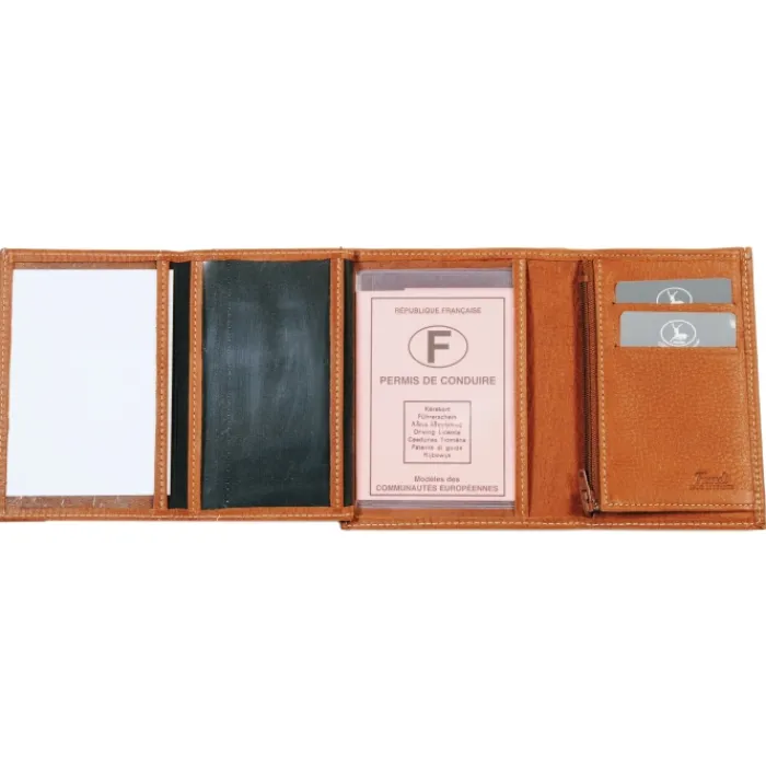 Frandi Portefeuille cuir taupe 4 volets ->Homme Portefeuille Cuir