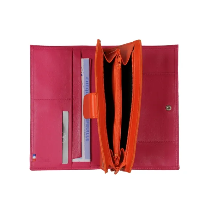 Frandi Portefeuille femme fushia et orange ->Femme Compagnon Cuir